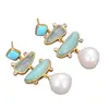 Boucles d'oreilles pendantes GuaiGuai, bijoux d'eau douce, perle blanche, bleu, Turquoise, vert, Amazonite