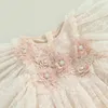 Girl Dresses FOCUSNORM 0-4Y Summer Toddler Kids Girls Dress Ruffles Fly Sleeve 3D Flower Lace Embroidery Mesh Tulle