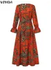 Casual Dresses Women Bohemian Maxi Dress 2024 Vonda Vintage Floral Printed Evening Sundress Full Sleeve Femme Baggy Robe Overdized