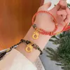 Charm Bracelets Ethnic Chinese Year Lucky Red Rope For Women Vintage Handwoven Golden Pendant Chain Zodiac Dragon Couple Gifts