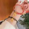 Braccialetti con ciondoli Etnici cinesi Anno Portafortuna Corda rossa per le donne Vintage intrecciata a mano con catena dorata con ciondolo Drago zodiacale Coppia regali