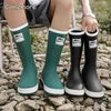 Comemore Outdoor Womens Rain Shoes Fashion Mid-Calf Fishing Fishing Non-Slip Pracking Shoe Coy Works Rainboots Rubber Warm Boots 44 240125
