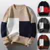 Herensweaters Trui Koreaanse mode Kleurblok O-hals Pullover Oversized onderkant Breiblouse Mannelijke gebreide trui Sueter