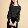 Kvinnor BLOUSES Fashion Bow Bandage Chiffon Shirt Clothing 2024 Spring Casual Long Lantern Sleeve Solid Color Female 4xl