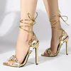 Liyke Sexy Ankle Strap Golded Sandals Women Nightclub Stripper Heel