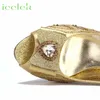 Sandalias doradas para mujer, zapatos de tacón cómodos de lujo, tacones bajos, diseño de diamantes de imitación, zapatos y bolsos para fiesta de boda, conjunto 240130