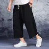 Calças masculinas homens baggy perna larga pendurado virilha hip hop bezerro comprimento meados de ascensão bolsos calças streetwear ao ar livre sweatpants