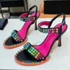 Sexy Crystal Decorate High Heel Shoes For Women Buckle Strap Stiletto Ladies Shoes Branded Heavy Indusry Sandales