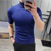 British Style Men's Sweater Pure Color Short Sleeves Semi High Necked Pullover for Male Knit Sweater Tops Plus Size S-3XL 240125