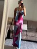 Tossy Spaghetti Strap Lily Floral Slip Dress Verão Casual Impresso Maxi Vestidos Backless Bodycon Slim Boho Long Sundress 240131