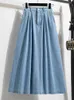 Jesień dżinsowa spódnica o rozmiarach kobiety wysoka elastyczna talia niebieska lub niebo niebieski kolor koreańskiej mody linii midi dżinsy spódnice 240126