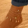 Anklets Bohemian Summer Beach Anklet Set For Women Gold Color Chain On Leg Leaf Heart Pineapple Rose Charm Ankle Bracelet Female Jewelry YQ240208