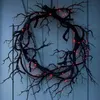 Simulation de couronne de bois mort d'Halloween branche noire avec lumière LED rouge couronnes de 43 CM pour portes guirlande de fleurs décoration d'Halloween 240130