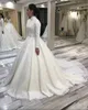 Arabische muslimische Spitze, Perlenspitze, Ballkleid, Brautkleider, Stehkragen, lange Ärmel, Brautkleider, Vintage, sexy Brautkleider