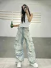 Pantaloni cargo lavati multitasche per l'industria pesante Donna Y2K Jeans streetwear vintage a vita alta larghi e oversize 240201