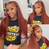 Reddish Brown Lace Front Human Hair Pre Plucked Dark Red Brown Bone Straight 134 136 HD Lace frontal Wig On Sale Clearance 240118