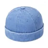 Bérets Vintage Denim Brimless Skullies Casquettes Pour Hommes Femmes Couleur Unie Rétro Mode Respirant Unisexe Hip Hop Docker Chapeau Street Wear