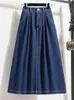 秋のサイズのデニムスカート女性ハイエラスティックウエストブルーまたはスカイブルーカラー韓国ファッションラインミディジーンズスカート240126