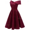 Casual Dresses Spring Dress for Women Cotton Blend Solid Slash Neck Party Elegant Clothes Midun-Length midje Prom