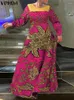 Casual Dresses Women Bohemian Maxi Dress 2024 Vonda Vintage Floral Printed Evening Sundress Full Sleeve Femme Baggy Robe Overdized