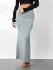 Röcke Damen Langer Rock Elegant Stretch Ganzkörperansicht Mittlere Taille Figurbetont Maxi Ästhetische Kleidung Streetwear