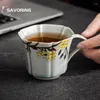 Tazze Piattini 160ml Borneol Glaze Tazza da caffè Puro legno dipinto a mano Fiore profumato Tazza in ceramica Master Colazione domestica Latte