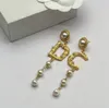 Pearl tassel Brand Letter ear studs set for charm lady Designer Jewelry women Large letter earrings Best Christmas Gift Bridal hoop Earring