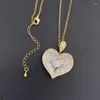 Collana con orecchini Lanyika con splendido micro intarsio a forma di cuore in zirconi per regalo di gioielli di lusso per banchetti da donna