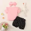 Ensembles de vêtements pour bébés filles, tenues de pâques imprimées, t-shirt à manches courtes, short à bulles, bandeau, vêtements d'été pour nés