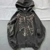 Männliche Kleidung Paar Outfit Sweatshirt für Männer mit Kapuze Schädel Skelett Rock Hip Hop Hoodies voller Reißverschluss lustig keine Marke Emo S in 240123