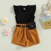 Clothing Sets CitgeeSummer Kids Baby Girls Outfit Flying Sleeves Ribbed Tops And Elastic Casual Shorts Belt Clothes Set