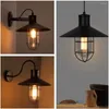 Wall Lamps Vintage Light Iron Cage Glass Lampshade Black Bra / Living Room Coffee Shop Indoor Lighting E27 LED Lights