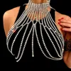 Kvinnor glänsande strass mage kroppskedjor kvinnor ihåliga ut glitter strass kristall halsband metall kedja tofs chest smycken 240127