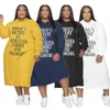 Plus Size Dress L-5XL Kvinnor Hoodies Letter Tryck Lös avslappnad klänning Tickor Vinterkläder Maxi klänningar Partihandel Drop 240129