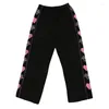 Women's Pants Plus Size 6XL 150kg Spring Summer Women Hearted Print Elastic Waist Black Wide Leg Pant Woman Loose Trousers