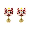 Boucles d'oreilles Style chinois, pendentif cloche petit Lion rouge pour femmes, cadeau de l'année du Dragon, bijoux festifs, 2024