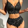 Conjuntos de sutiãs mulheres lingerie sexy conjunto roupa interior feminina floral fino sutiã de renda e calcinha feminina cinta triângulo copo bralettle lenceria