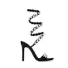 Dress Shoes IPPEUM Women Sandals Heels Ankle Straps Black Red Rhinestone Party Sandalias De Mujer
