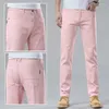 Mäns jeans trendig denim rak smala casual byxor gul rosa fast färgparti gentleman