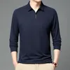 男性用ロングスリーブポロシャツカジュアルソリッドボタンカラーファッションTシャツスプリングラグジュアリー男性韓国スタイル衣類240129