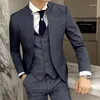 Men's Suits Wedding Men Tuxedos With Stand Collar Mandarin Suit Business Office Slim Fit Good Quality Male 3 Pcs Sets Custom Made 2024