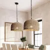 Hängslampor orientaliskt rep semi cirkulärt ljus rotting konst handvävd lampa fixtur för vardagsrum sovrum matsal e27 ljuskronor
