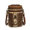 Evening Bags Gear Gothic Woman Leather Bucket Medieval Steampunk Messenger Bag Punk midje Skalle Dekorativerad kedja Enkel axel