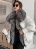 Oversized Winter Warm Real Fox Fur Collar Black Down Coat Women Puffer Outerwear Jackets Autumn Winter 240129