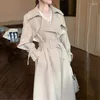 Kvinnors dike rockar Korea Lossa dubbelbröst Långt kappa Duster Belt Luxury Jacket Windbreaker Lady yttre kläder Spring Clothes