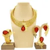 Set di gioielli da donna in stile classico brasiliano in oro. Collana originale placcata 24K. Bracciale con orecchini pendenti in rubino di lusso SYHOL 240202