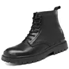 Stiefel echtes Leder dicke untere Männer tragen resistente Designer-Schnüre-up-Mode Antiskid Mid-Top Oxford Schuh schwarz