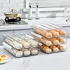 Ägghållare stor kapacitet 36 behållare för kylskåp 3 lager stapelbart bricka kök automatiskt rullande förvaringslåda 240125