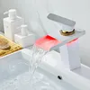 Bathroom Sink Faucets Basin Faucet LED White Waterfall Single Hole Cold Rose Gold Tap Mixer Torneira