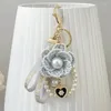 Keychains Korean Version Of Buyishan Camellia Key Chain Ribbon Pearl Handmade Fashion Bag Pendant Automotive Accessories